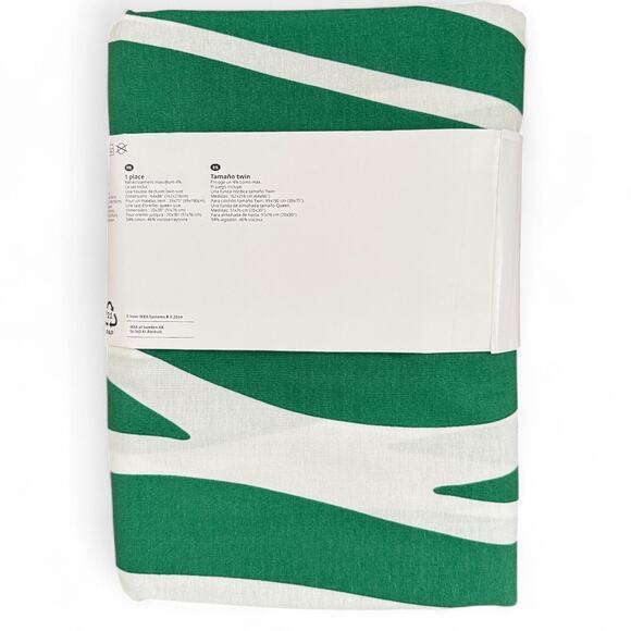 IKEA PORTLAKMALLA Green & White Twin Duvet Cover & Pillowcase - Picture 2 of 2